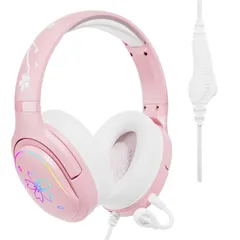 【数量限定】ゲーム用ヘッドホン ステレオ 男女兼用 3.5mm端子マイク付きヘッドフォン LEDライト プレゼント RGB ノイズキャンセリング機能 可愛い マイク付き 有線 桜柄ピンク ゲーミング ヘッドホン PC/スマホ/Switch/PS5/ PS5 ゲ