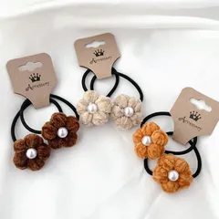 お花のヘアゴム 【2個セット】ラプティフルール キッズ ベビー キッズヘアアクセサリー キッズアクセサリー ヘアゴム キッズヘアゴム お花モチーフ お花 花 フラワー デイジー ブラウン 茶色 茶 ベージュ アイボリー 白 モールヤーン ベロア 冬 春 秋