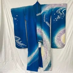 【仕立上がり】振袖　成人式　卒業式　晴れ着　青　桜　花柄　M　１