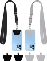 SHANSHUI 長さ調整＆3WAY使用 スマホショルダー スマホストラップ 首掛け/肩掛け/斜め掛け 紛失防止スマホホルダー 落下防止 ワイヤレス充電対応 携帯ストラップ ネックストラップ(ブラック/グレー,  「長さ調整可」スマホストラップ)