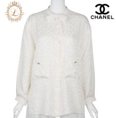 【返品可】CHANEL シャネル ココボタン ココマーク レオパード柄 ブラウス 38 アイボリー トップス  カットソー シャツ ブランド アパレル