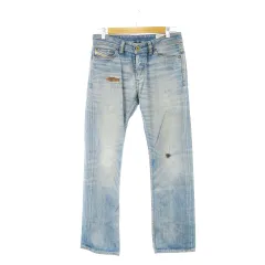 ディーゼル DIESEL VIKER デニムパンツ ジーンズ ストレート ボタンフライ ダメージ加工 ウォッシュ加工 ヴィンテージ加工 W28 青 ブルー /MN18 ■GY19