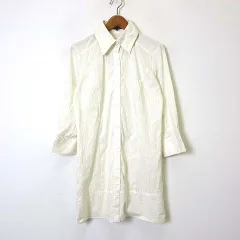 ミッシュマッシュ MISCH MASCH チュニック シャツ ブラウス ストライプ シフォン シアー コットン ストレッチ 7分袖 M 2 オフ白 アイボリー