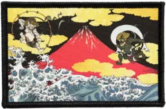 新品 ワッペン 風神雷神 赤富士 波 マジックテープ（ベルクロ・面ファスナー）着脱式 ミリタリー サバゲー 浮世絵・日本画プリント（印刷）パッチ