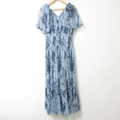 美品 22AW SNIDEL スナイデル Sustainableプリントケープチュールドレス 半袖 プリーツ ロング マキシワンピース SWFO224242 1 ブルー レディース 古着 中古 USED