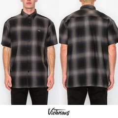 VICTORIOUS LA PLAID SHIRTS【CHARCOAL】 (M・L・XL)(西海岸 ウェッサイ チカーノ オンブレ オンブレチェック チェックシャツ プレイドシャツ オープンシャツ ボタンシャツ 半袖 ショートスリーブ )