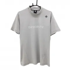 【超美品】デサントゴルフ 半袖ハイネックシャツ ライトグレー×白 フロントロゴ 中田英寿 メンズ L ゴルフウェア 2023年モデル DESCENTE