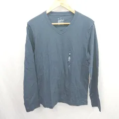◇ ⊇美品 無印良品 ムジルシリョウヒン コットン100％ 長袖 Vネック長袖Tシャツ サイズM ネイビー系 メンズ E  【1507250014256】