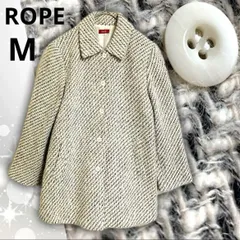 【即決ご希望額はコメントへ】 美品　ROPE　ロペ　ツイード　チェスターコート　オフホワイト　アイボリー　Ｍ　毛　ヘリンボーン　千鳥格子　エレガント　きれいめ　大人可愛い　秋冬　セレモニー　オフィス　通勤　Aライン　コクーン　ベーシック　モノトーン　上品のサムネイル