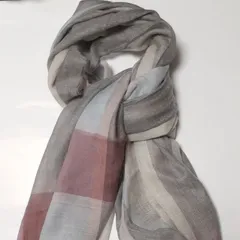 カシミヤ100％先染めチェック柄エア大判ストール