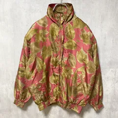 古着 used　FUDA International　長袖シルクジャケット　肩パッド付きブルゾン　総柄　ハイネック　ヴィンテージ