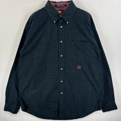 古着 90's/90年代 トミーヒルフィガー TOMMY HILFIGER 長袖シャツ ボタンダウンシャツ 胸ポケ フラッグタグ L  ネイビー系 チェック メンズ