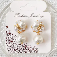 コットンパール　パール　フォーマル　ハンドメイド　ピアス　イヤリング