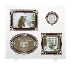 フォトフレーム グラス アンティーク フォトフレーム 3ウィンドー＆クロック（ブラウン＆シルバー）2sp_121225_red /インテリア 壁掛け 立てかけ 記念 写真 飾り  出産祝い 結婚祝い 写真立て おしゃれ 飾る かわいい Sサイズ