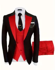 カジュアルスーツ スーツ セットアップ スーツセットアップ メンズ メンズスーツ 1つボタン スリーピース おしゃれ オシャレ 軽量 ビジネススーツ ビジネス スリムスーツ 無地 オールシーズン対応 カジュアル 50代 お祝い パーティ 結婚式 レッド 赤色