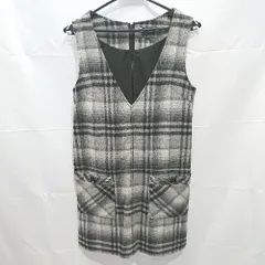 ◇ LE SOUK チェック Vネック ポケット ノースリーブ 膝丈 ワンピース サイズ36 グレー系 レディース E  【1211150030598】