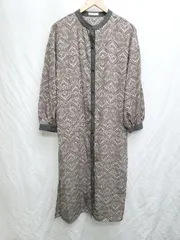 ◇ ⊇ classicalelf クラシカルエルフ 総柄 バンドカラー 長袖 膝下丈 シャツ ワンピース サイズM ブラウン レディース P  【1409090012853】