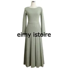 eimy istoire エイミーイストワール ワンピース ドレス マキシ ロング シャイニープリーツ ニット フレア ボートネック 長袖 スリット ミント F レディース 極美品 中古 古着