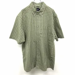 【新品】 ギャップ GAP シャツ チェック ボタンダウン 半袖 ポケット ボックスカット 綿100% L グリーン×ピンク×オフホワイト 緑系 メンズ