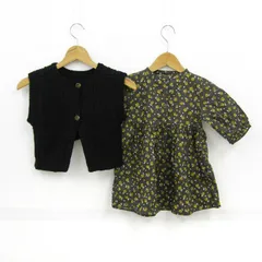 プティマイン アンサンブル ニットベスト付き ワンピース 花柄 未使用品 キッズ 女の子用 100サイズ 黒×茶 petit main