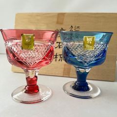 美品☆超希少品☆江戸切子 篠崎清一『連星』懐石杯（切子、江戸切子