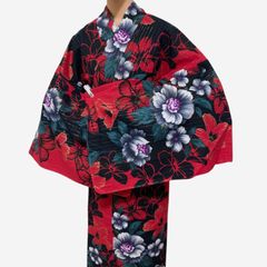 R-1351　浴衣　ゆかた　綿　裄69.5センチ　L　レディース