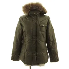 アーノルドパーマー Arnold Palmer ダウンジャケット スタンドカラー フード ラクーンファー ロゴ刺繍 ワッペン ジップアップ カーキ 3