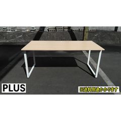 （中古）（一部地域送料無料）プラス ワークデスク 平机 ＳＱシリーズ 配線ホール×１ SQ-WT168WM 天板ナチュラル 脚部ホワイト 幅1600mm F-CC-112-0302A