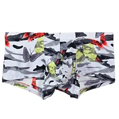 ボクサーパンツ メンズ ショーツ 前閉じ ローライズ コンパクト 柄物 さらさら ツルツル ストレッチ おしゃれ 大きいサイズ セクシー スカル 鹿 羽 蝶 花 qx002