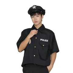 [シダーエイト] メンズ ポリス コスプレ 警察 制服 コスチューム シャツ 帽子 2点セット