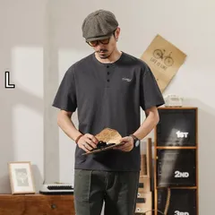 [L ]メンズ ファッション 服 男性用 オシャレ シンプル 大人 かっこいい ストリート アメリカン ストライプ 半袖 Tシャツ ゆったり カジュアル レトロ ヘンリーネック シャツ 