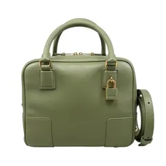 ☆E4711 ロエベ ハンドバッグ ショルダーバッグ アマソナ19 スクエア A039N10X03 カーフスキン アナグラム アボカドグリーン ゴールド金具 LOEWE