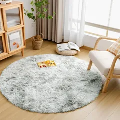 Sun Deco ラグ カーペット シャギーラグ 円形 直径150cm 洗えるラグ ラグマット 滑り止め 防音絨毯 ふわっと手触り オールシーズン リビング用 じゅうたん 柔らかい (グレー 円形直径150cm)