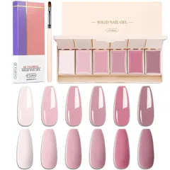 固形ジェル ネイルタウンジェル ソリッドジェル ジェルネイルパレット DIYジェルネイルセット ポリジェル キット ジェルネイル 6色 カラージェル ネイルアート 可愛くて 最上級の艶 高発色 高着色 使いやすい 初心者に適用 60g UVLED対応 ブラシ