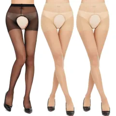 バック穴付きストッキング　ストッキング 穴開き 穴あき バック穴 パンティストッキング 穴付き　通気性 　トイレが便利　普段使い　2面あき 20デニール なめらかパンスト オープンクロッチ 日焼け止め フリーサイズ ブラックベージュ&ブラック ３枚セット