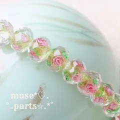 ライトグリーン 12mmとんぼ玉 黄緑色 ライム トンボ玉 葉有 薔薇 バラ フラワーパーツ 花柄 リーフ ボタニカル ベネチアンビーズ風 ボタンカットビーズ カットガラス ランプワークビーズ 蜻蛉玉 浴衣 着物 ブレスレット ピアス イヤリング 4個 M