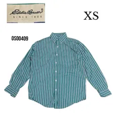 90s 00sEddie Bauerエディバウアー ストライプ シャツ緑XS os00409