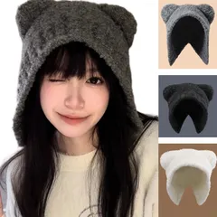 帽子 レディース ♪耳付き ニット帽♪耳あて アニマル 猫耳 大きめ 秋冬  大きいサイズ 秋冬 ハット おしゃれ シニア キャスケット 人気 深め キャップ ニット クリスマス ねこ旅行 ミニスカート デニム ブーツ 猫耳 熊耳 耳付き 耳当て くま ブーツ