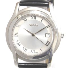 NA408721 グッチ 腕時計 5500M クォーツ デイト シルバー系文字盤 社外革ベルト メンズ GUCCI 中古