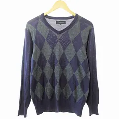 シップスジェネラルサプライ SHIPS GENERAL SUPPLY ニット セーター カットソー 長袖 ダイヤ柄 L 紫 グレー 1204 ■GY09