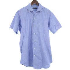 バーニーズニューヨーク/BARNEYS NEWYORK 半袖 コットン ワイドカラー ブルー シャツ ブルー  サイズ メンズL