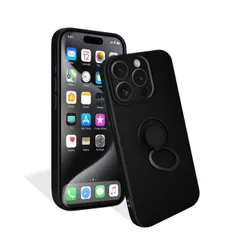 【大人気】iPhone 15 Pro ケース リング付き シリコン アイフォン15Pro リング カバー 全面保護 スマホケース TPU 耐衝撃 スタンド機能 車載スタンド対応 ストラップホール付き 擦り傷防止 6.1インチ（ブラック）