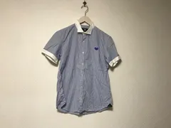本物コムサコミューンCOMMECACOMMUNEコットンクレリックストライプ柄半袖シャツメンズサーフアメカジミリタリーストリートスケーターワークビジネススーツモードゴルフドレスS青ブルー