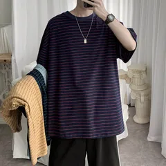 Tシャツ メンズ 半袖Tシャツ クルーネック 半袖 カットソー トップス ボーダー 通気性 軽量 快適 薄手 涼しい 肌触り シンプルqyfs402