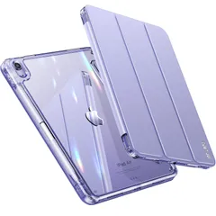 【人気商品】第5世代/第4世代 Air 2022/2020 用 ケース ipad 10.9インチ iPad カバー ペンホルダー付き 軽量 薄型 裏全透明カバー INFILAND 耐衝撃 三つ折り保護カバー スマート オートスリープ機能 (Purple1)