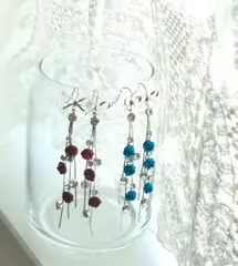 ★薔薇とラインストーンのタッセルピアス★ロングピアス★