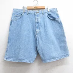 W38/古着 ラングラー ショート パンツ ショーツ メンズ コットン 薄紺 ネイビー デニム 25sep03 中古 ボトムス 短パン ショーパン ハーフ