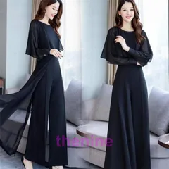 パンツドレス 結婚式 お呼ばれドレス 黒 韓国 パーティードレス セットアップ フォーマル シフォン ワイドパンツ 上品 大きいサイズ 3l