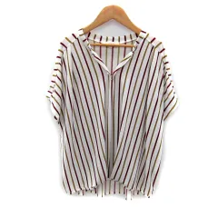 グローブ grove ブラウス カットソー 半袖 スリットネック ストライプ柄 マルチカラー L 白 ホワイト /SY31