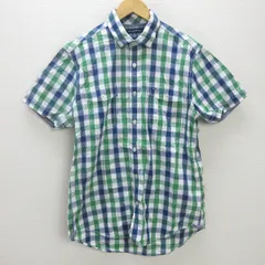 H■トミーヒルフィガー/TOMMYHILFIGER ギンガムチェック柄 半袖シャツ【L/G】緑/MENS■157【中古】